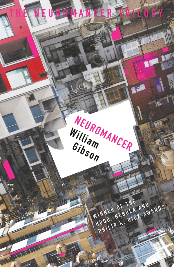 Book cover for Neuromancer, showing a top-down view of a city.