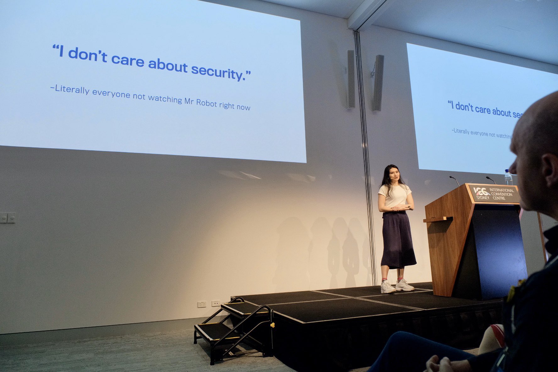 A photograph of me speaking at Web Directions Summit in Sydney, November 2019